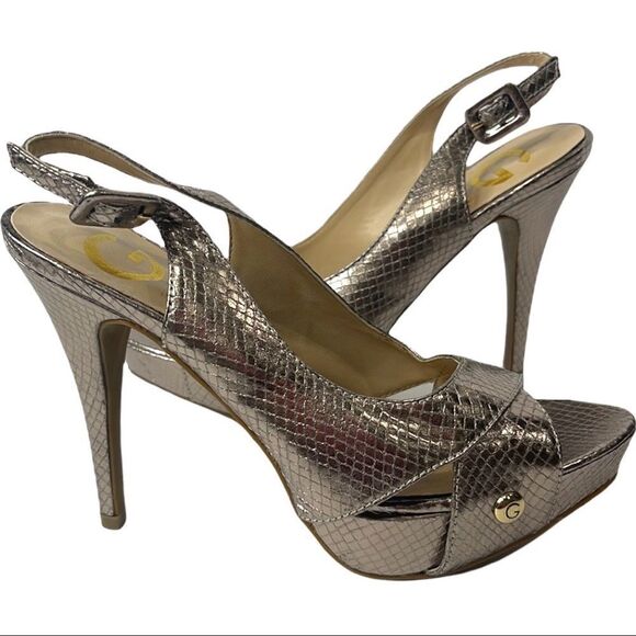 Guess Metallic Gold Faux Snakeskin Platform Stiletto Heels Size 6 - Picture 5 of 10